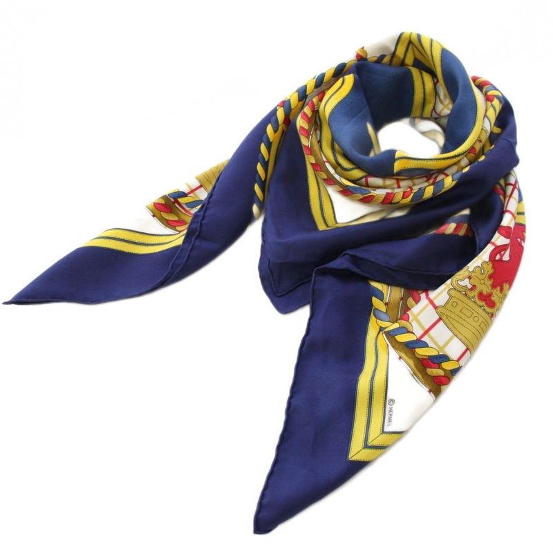 Hermes Carre 90 Grande Tenue Horse Formal Wear Scarf All Over Pattern Logo Navy