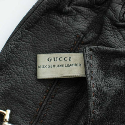 Gucci Gloves 5 Fingers Leather Horsebit Gold Black
