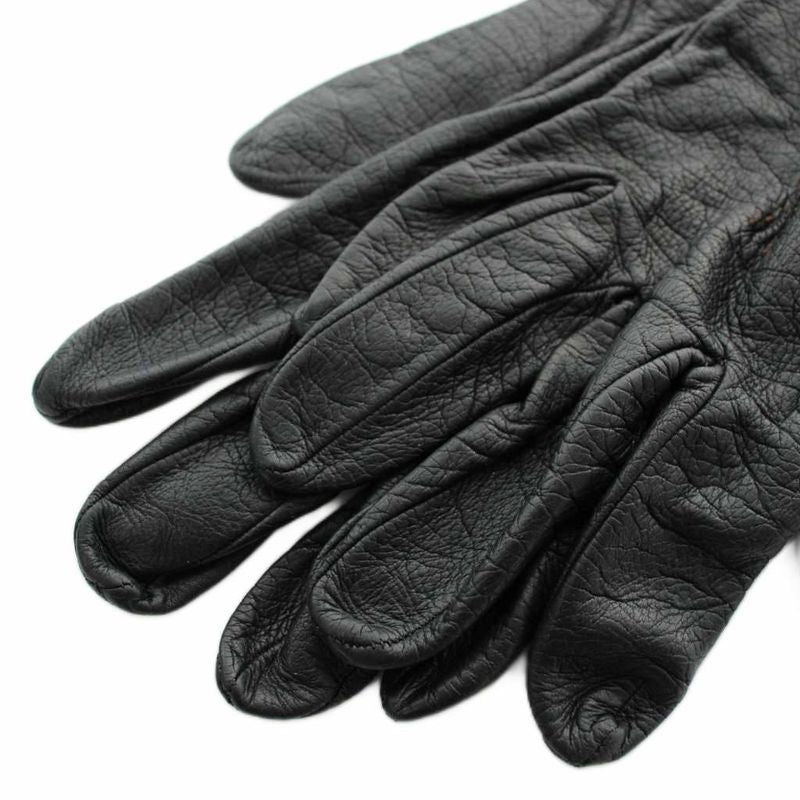 Gucci Gloves 5 Fingers Leather Horsebit Gold Black