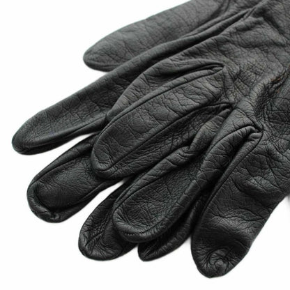 Gucci Gloves 5 Fingers Leather Horsebit Gold Black