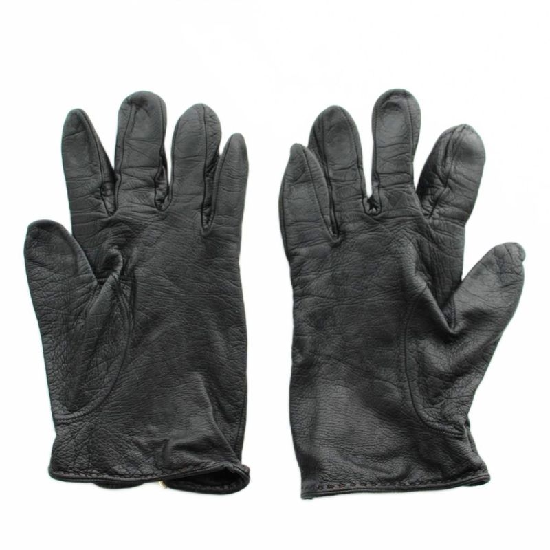 Gucci Gloves 5 Fingers Leather Horsebit Gold Black