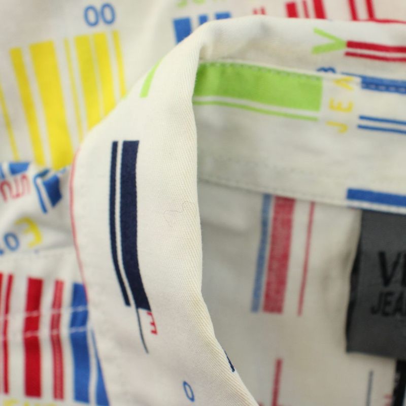 Versace Jeans Couture Shirt L White Multicolor Short Sleeve Barcode Pattern
