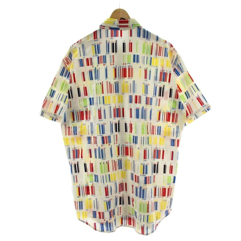 Versace Jeans Couture Shirt L White Multicolor Short Sleeve Barcode Pattern