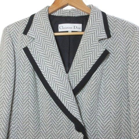Dior Vintage T-Shirt Jacket Chevron Stripe Fully Lined Wool Large