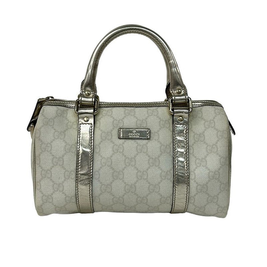 Gucci Handbag GG Plus Supreme Ivory Gold Mini Boston Leather