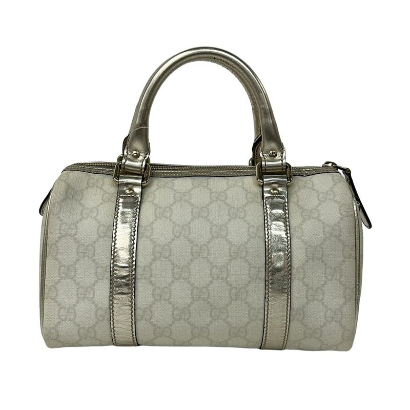 Gucci Handbag GG Plus Supreme Ivory Gold Mini Boston Leather