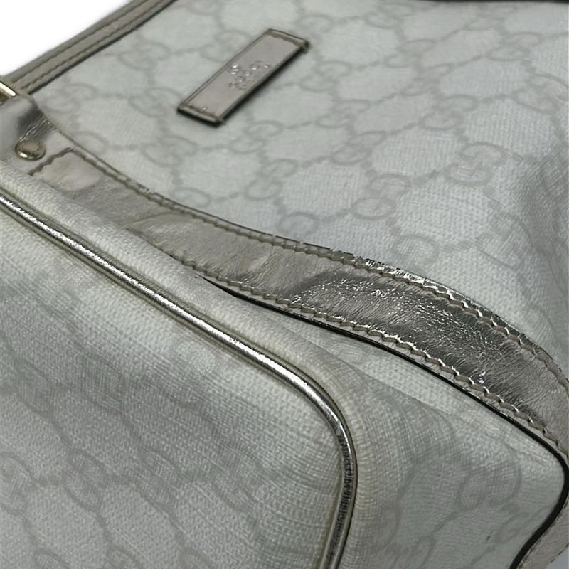 Gucci Handbag GG Plus Supreme Ivory Gold Mini Boston Leather