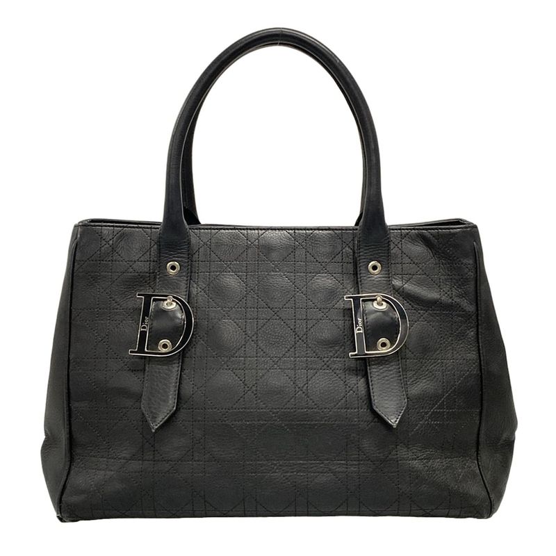 Dior Tote Cannage Stitch Black D Buckle Leather