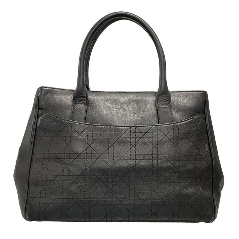 Dior Tote Cannage Stitch Black D Buckle Leather
