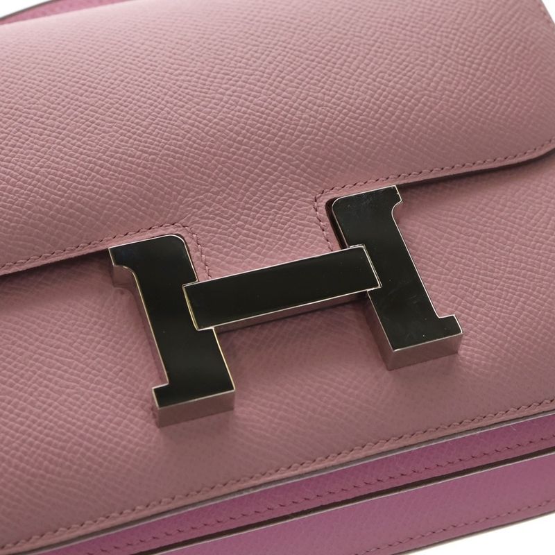 Hermes Constance Mini Mauve Silvestre Epsom Shoulder Bag Silver
