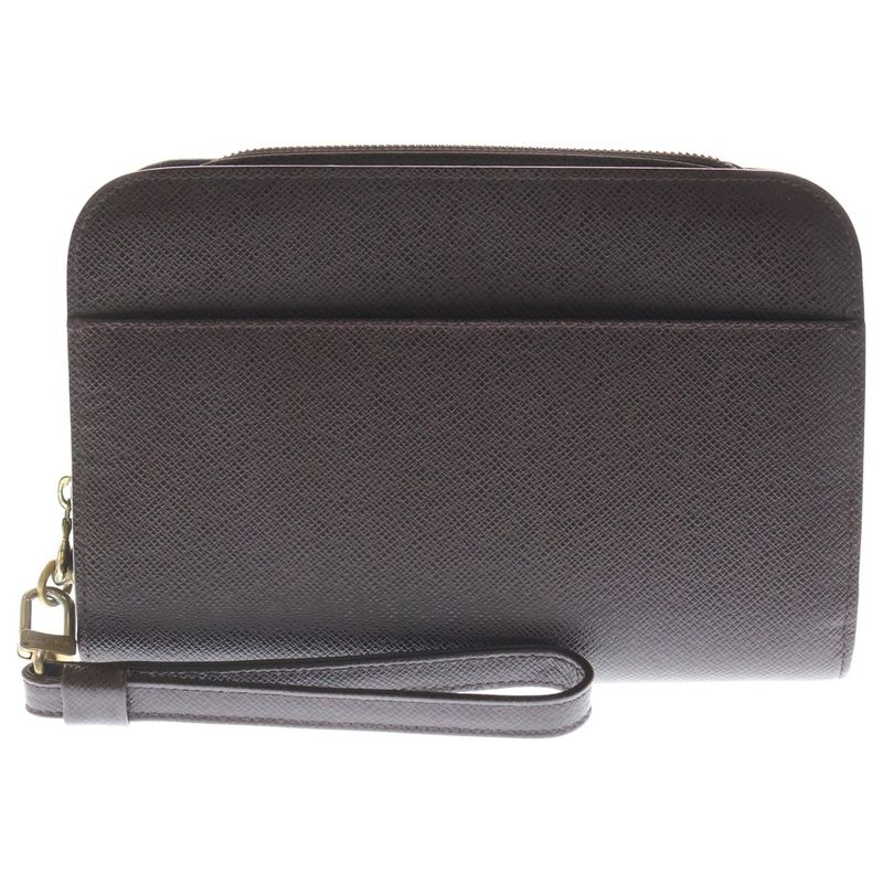 Louis Vuitton Taiga Baikal Grizzly Gold Leather Clutch Brown