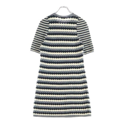 Chanel Cashmere Border Short Sleeve Dress Gray
