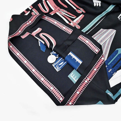 Hermes Blouse Silk Black White Blue Pink 36 Long Sleeve