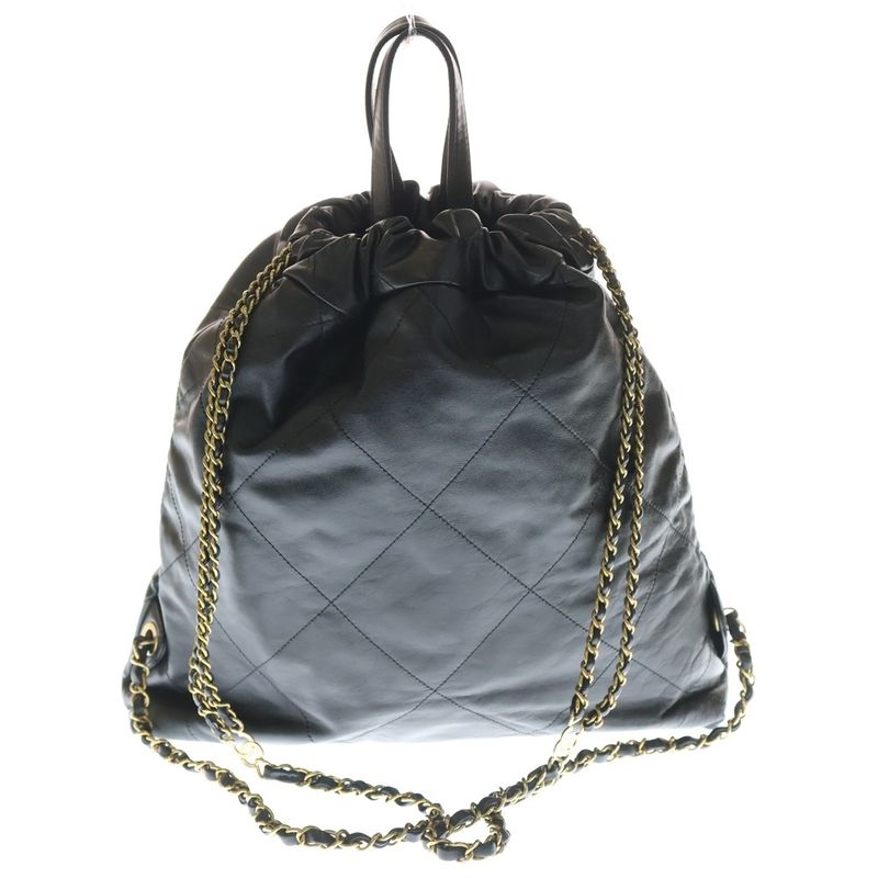 Chanel 22 Large Backpack Black Shiny Calf Gold