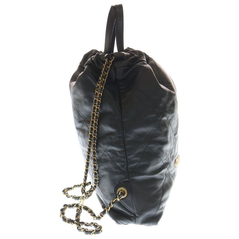 Chanel 22 Large Backpack Black Shiny Calf Gold