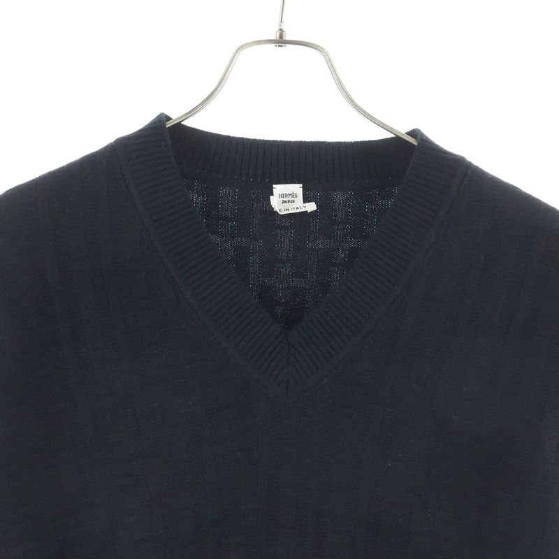 Hermes Pattern V-neck Knit Vest Black