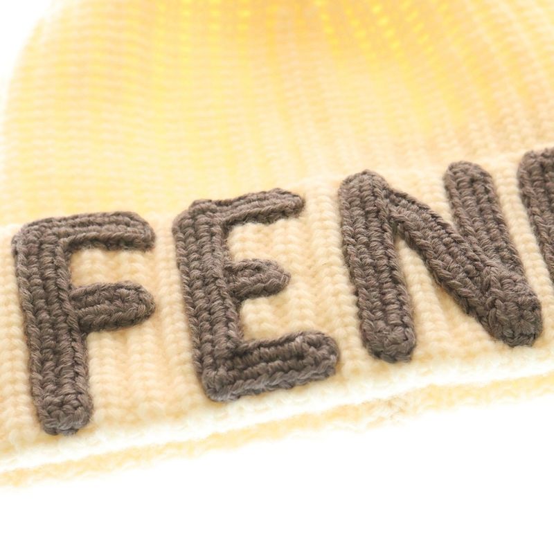 Fendi Front Logo Knit Cap Ivory