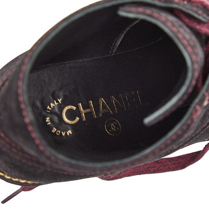 Chanel CC Logo Short Boots Wedge Sole Brown Purple
