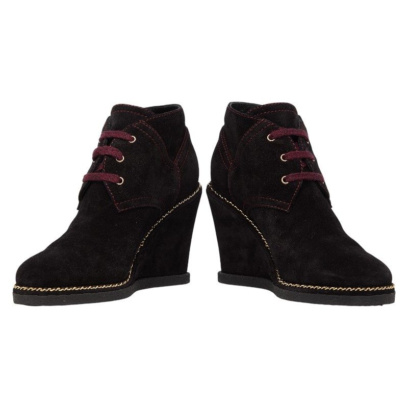 Chanel CC Logo Short Boots Wedge Sole Brown Purple