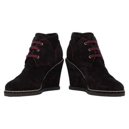 Chanel CC Logo Short Boots Wedge Sole Brown Purple