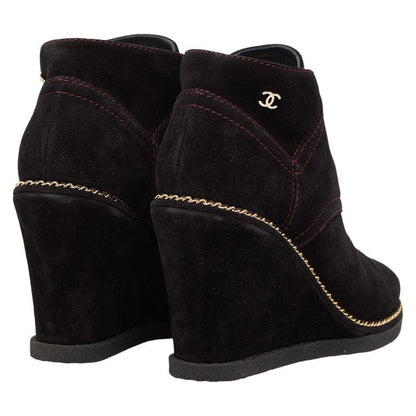Chanel CC Logo Short Boots Wedge Sole Brown Purple