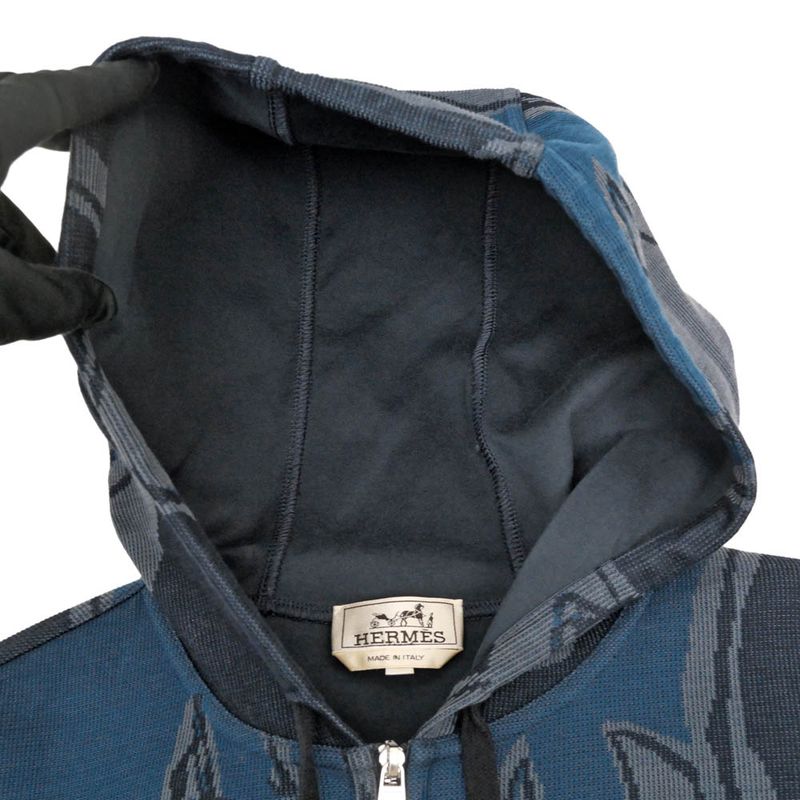 Hermes Zip Hoodie la Danse Des Chevaux Cotton Navy S Long Sleeve