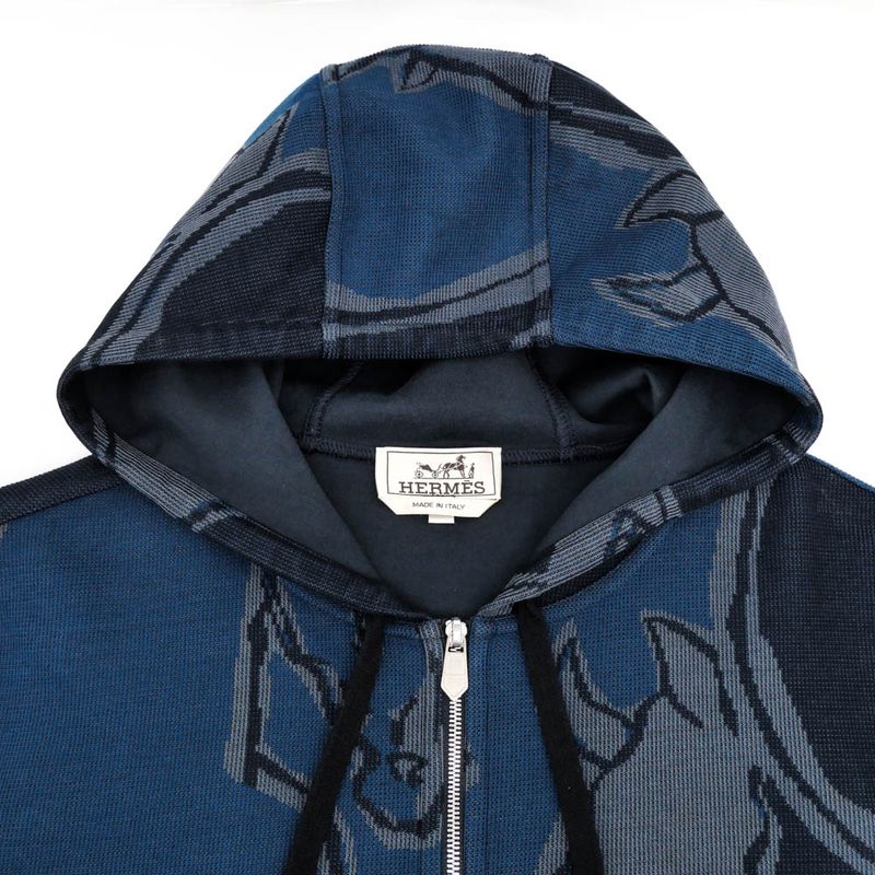 Hermes Zip Hoodie la Danse Des Chevaux Cotton Navy S Long Sleeve