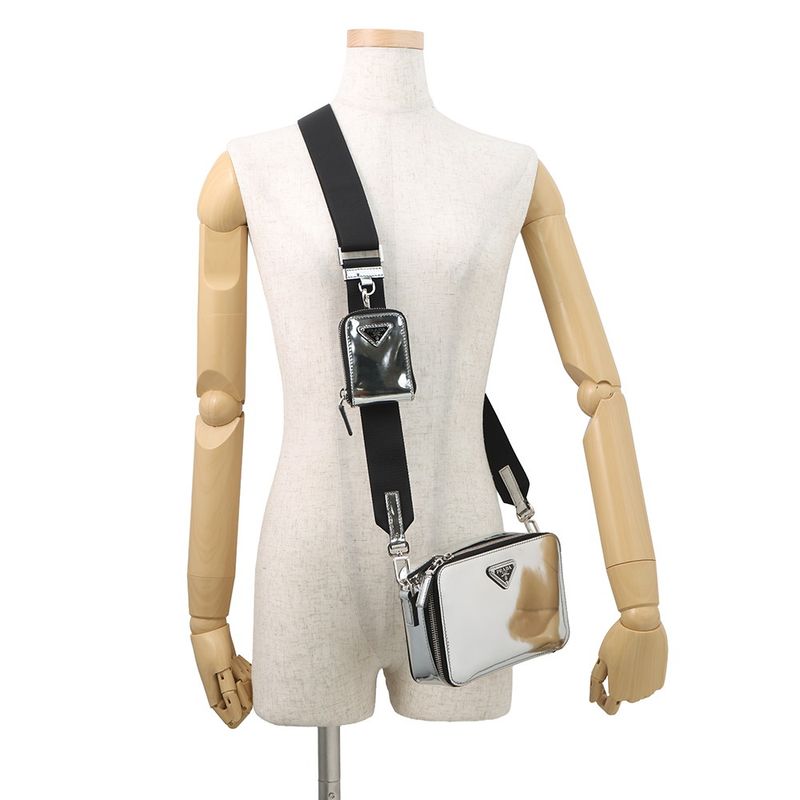 Prada Shoulder Bag Triangle Logo Brick Leather