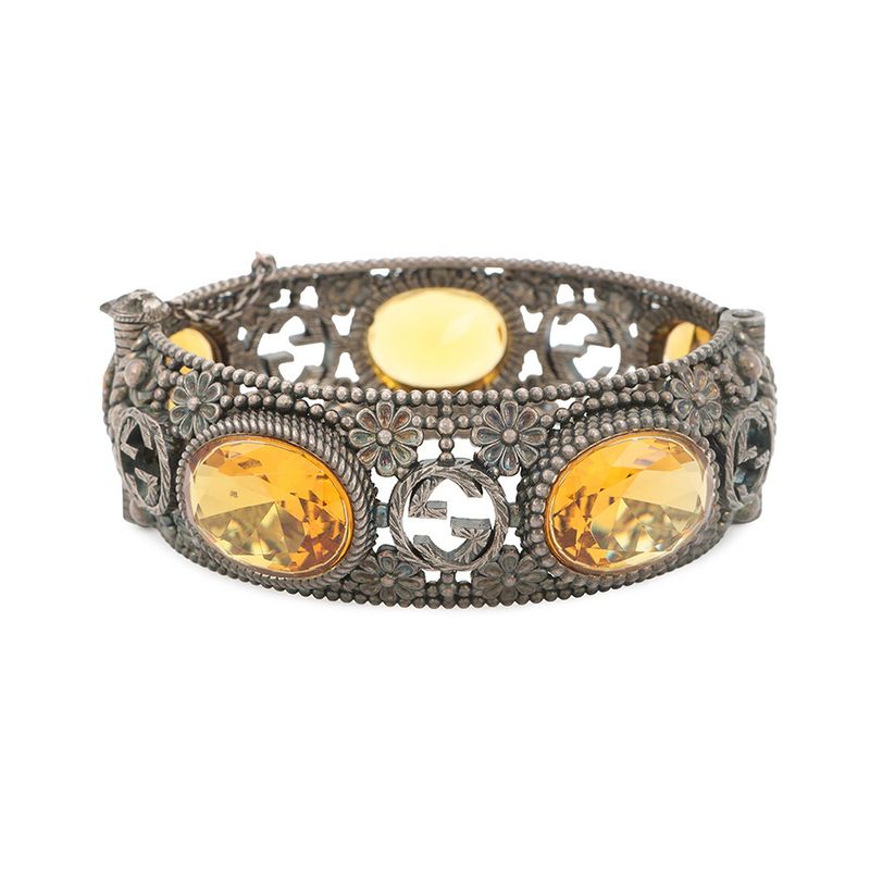 Gucci Bracelet Interlocking Flower Bangle 17 Stone Cat Head