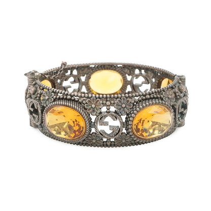 Gucci Bracelet Interlocking Flower Bangle 17 Stone Cat Head