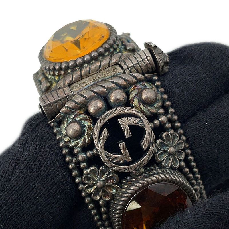 Gucci Bracelet Interlocking Flower Bangle 17 Stone Cat Head