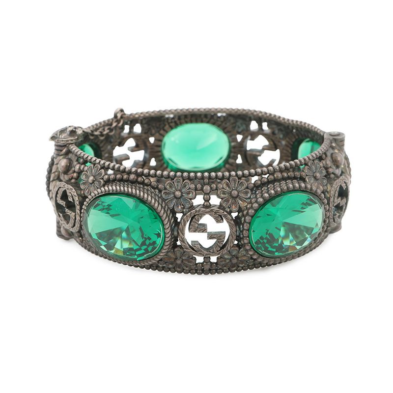 Gucci Bracelet Interlocking Flower Bangle 17 Stone Cat Head