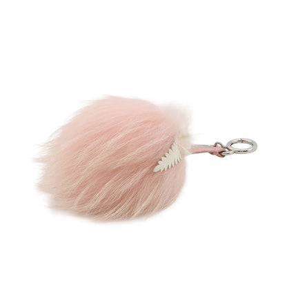 Fendi Bag Charm Pom Rabbit Fur Rakuten Key Holder Pink White