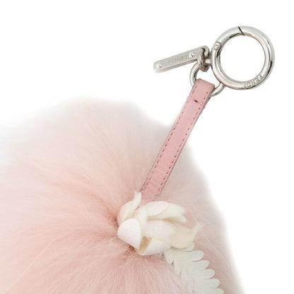Fendi Bag Charm Pom Rabbit Fur Rakuten Key Holder Pink White