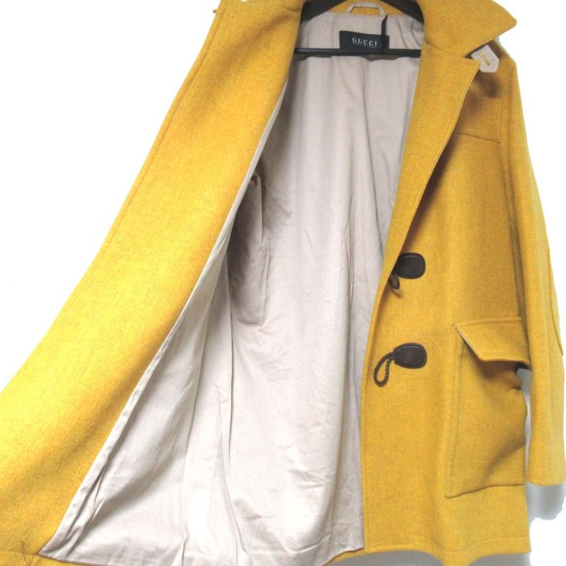 Gucci Tweed Hoodie Duffel Coat 50 Yellow