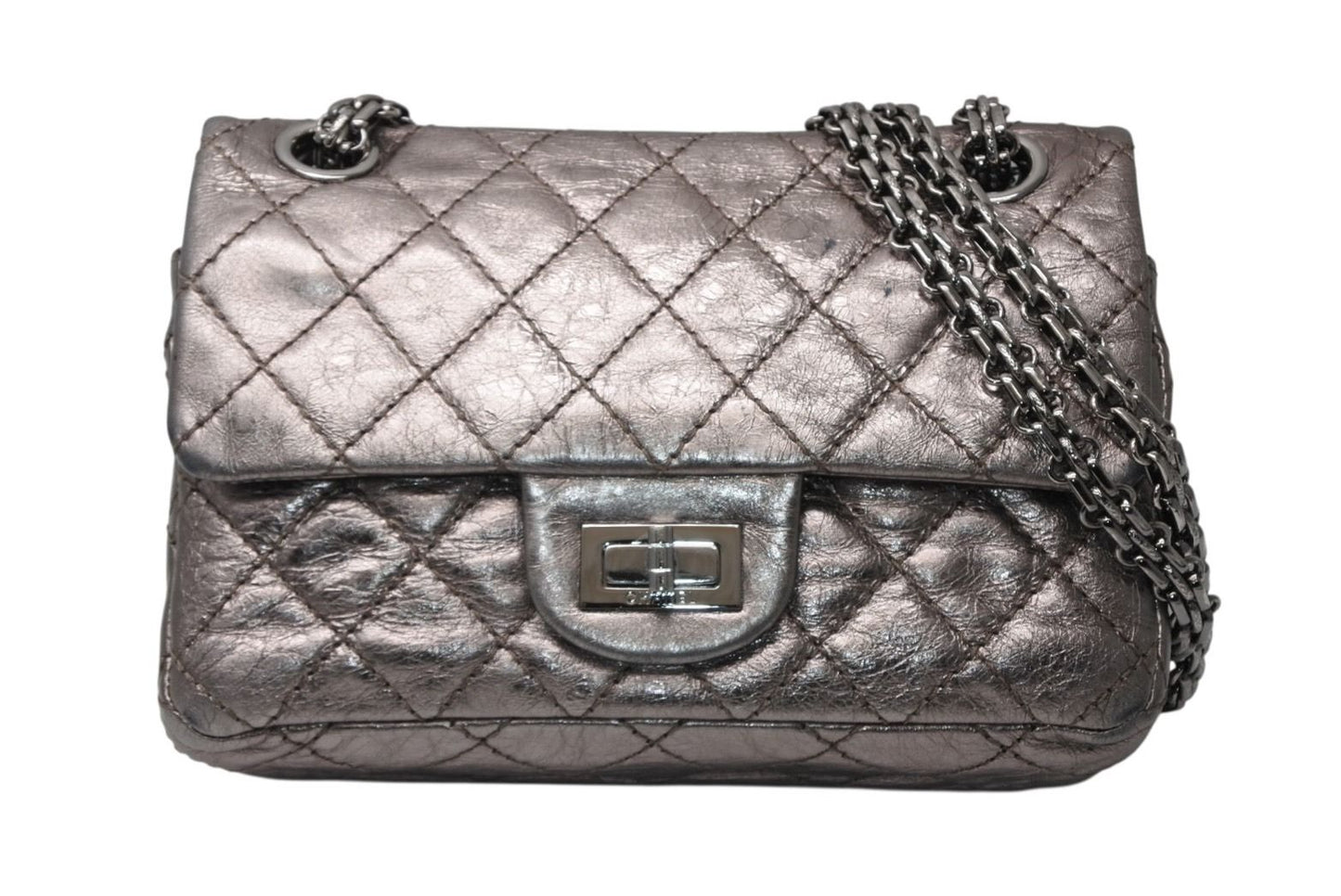 Chanel 2.55 Quilted 20 Double Flap Chain Shoulder Bag CC Logo Aged Calfskin