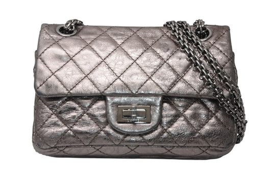 Chanel 2.55 Quilted 20 Double Flap Chain Shoulder Bag CC Logo Aged Calfskin