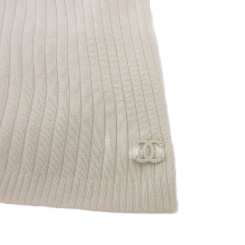 Chanel Cotton Knit Top Short Sleeve Neck CC Logo White