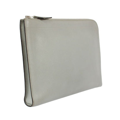 Hermes Leather Gray Clutch Silver