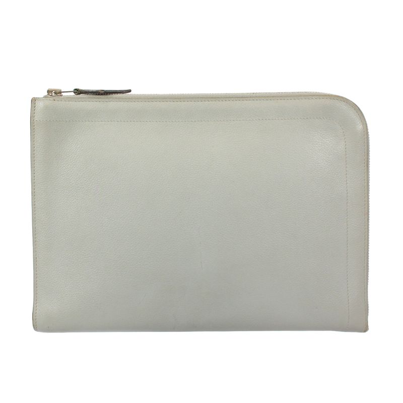 Hermes Leather Gray Clutch Silver