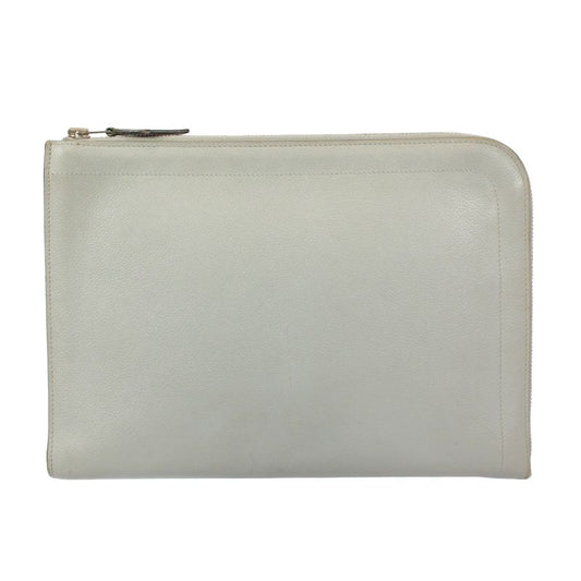 Hermes Leather Gray Clutch Silver