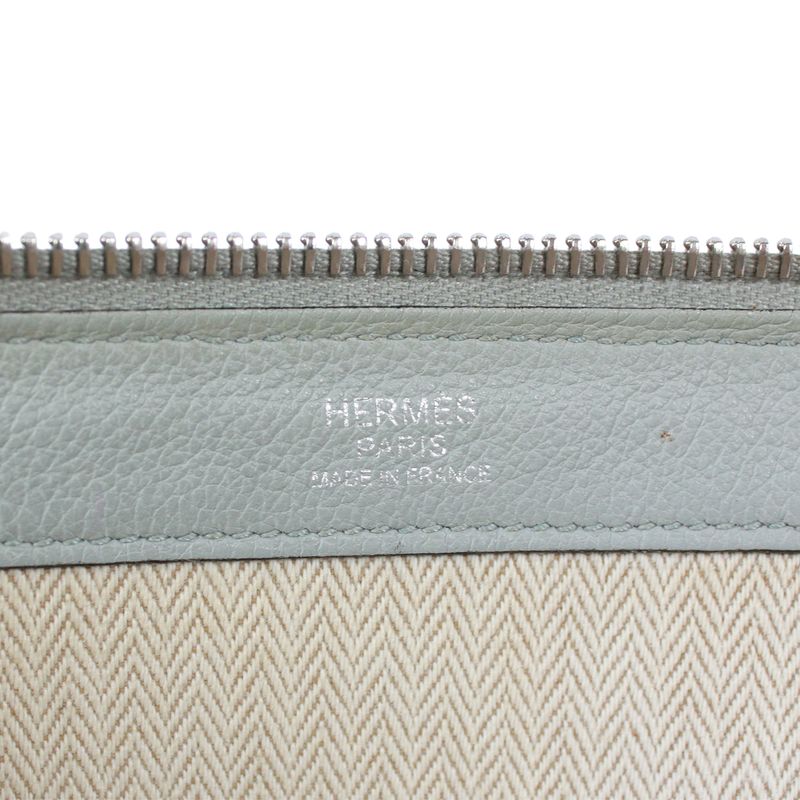 Hermes Leather Gray Clutch Silver