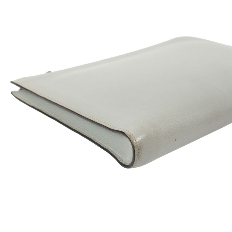 Hermes Leather Gray Clutch Silver