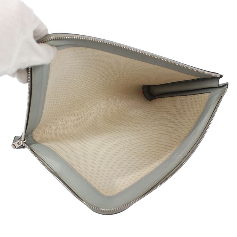 Hermes Leather Gray Clutch Silver