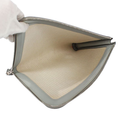 Hermes Leather Gray Clutch Silver
