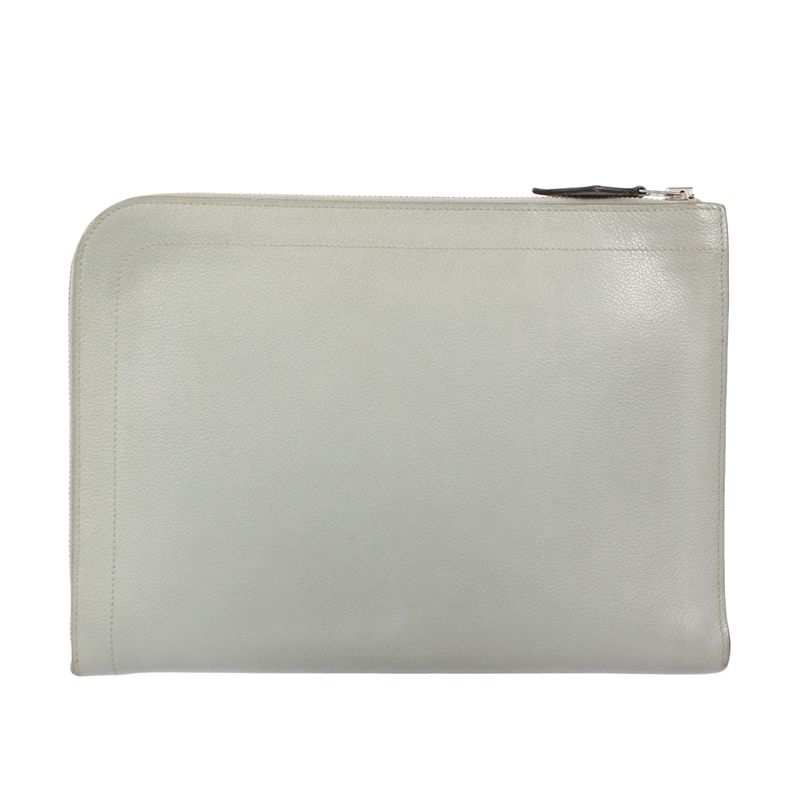 Hermes Leather Gray Clutch Silver