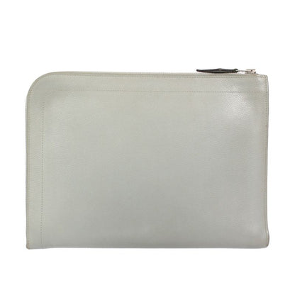 Hermes Leather Gray Clutch Silver