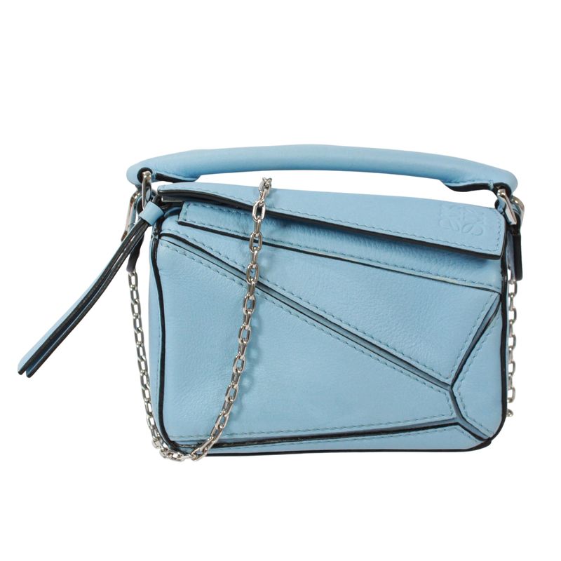Loewe Puzzle Bag Nano Leather Light Blue Handbag Silver