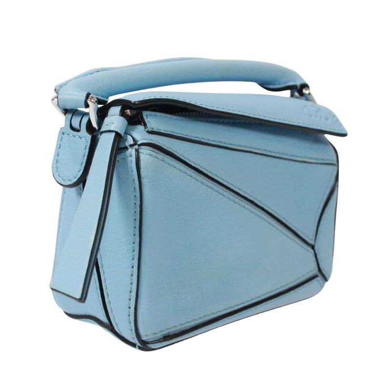Loewe Puzzle Bag Nano Leather Light Blue Handbag Silver