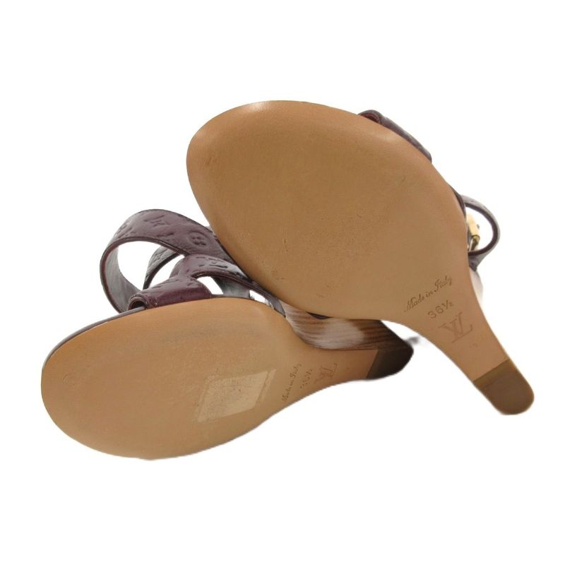 Louis Vuitton Wedge Sole Sandals Monogram Leather 36.5 Purple